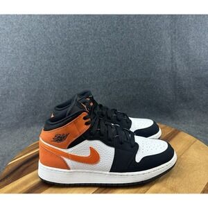 Nike Air Jordan 1 Mid Shoes Youth Size 6Y Black White Team Orange 554725-058